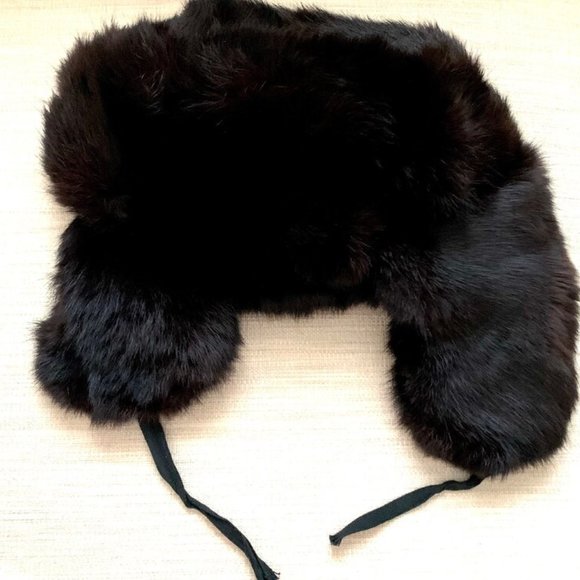 Vintage Black Mink Fur Hat with Ear Flaps Uni-sex Pre-Loved main image 3